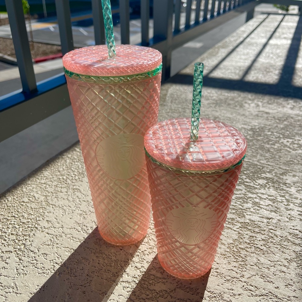 Starbucks Pink and Green Accented Tumblers